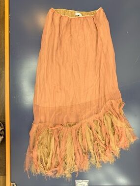 Collection B Peach Layered Maxi Skirt with Fringed Hem